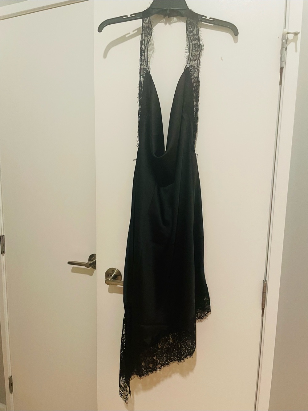 H&M Black Asymmetrical Lace-Trim Slip Dress
